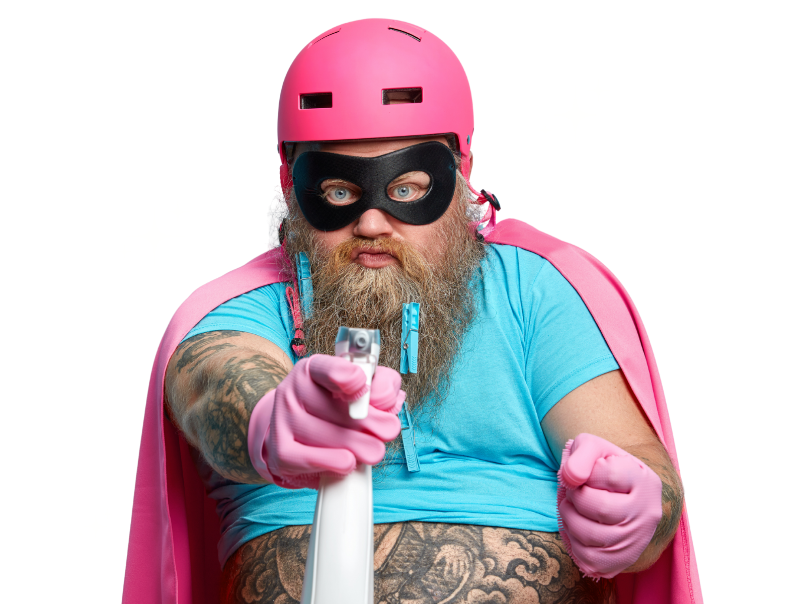 Reinigungsfirma Hamburg – PolarGlanz Reinigungssuperheld mit Sprayflasche sorgt für Sauberkeit in Büros, Kitas und Praxen